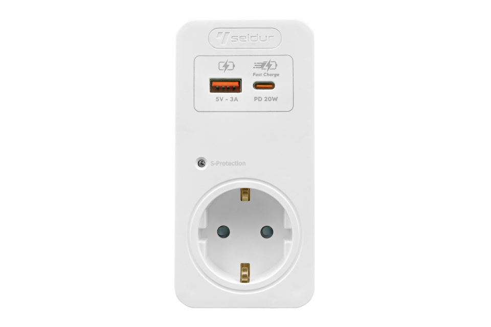 USB Hızlı Şarjlı, Şok ve Akım Korumalı Fiş-Priz (720J), ÇK, Beyaz
