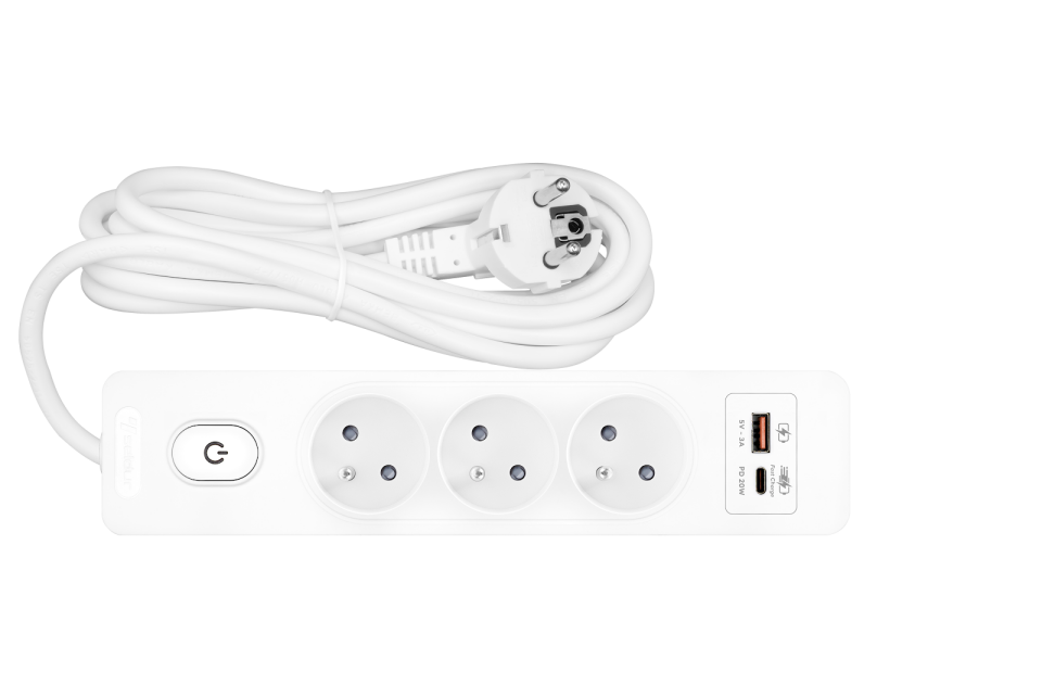 Üçlü Anahtarlı USB Hızlı Şarjlı (20W) UPS Topraklı Priz, 2m, ÇK, Beyaz