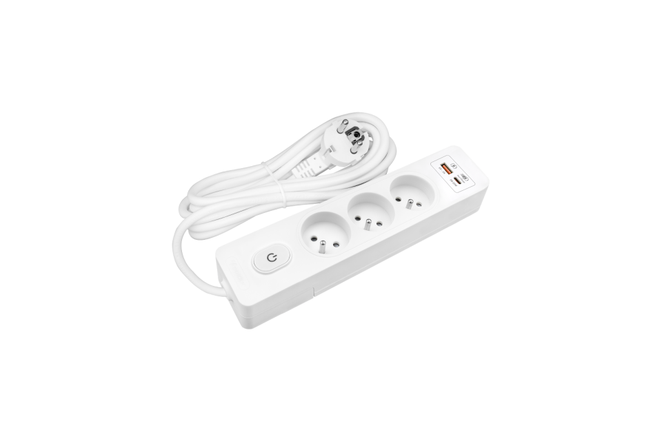 Üçlü Anahtarlı USB Hızlı Şarjlı (20W) UPS Topraklı Priz, 5m, ÇK, Beyaz