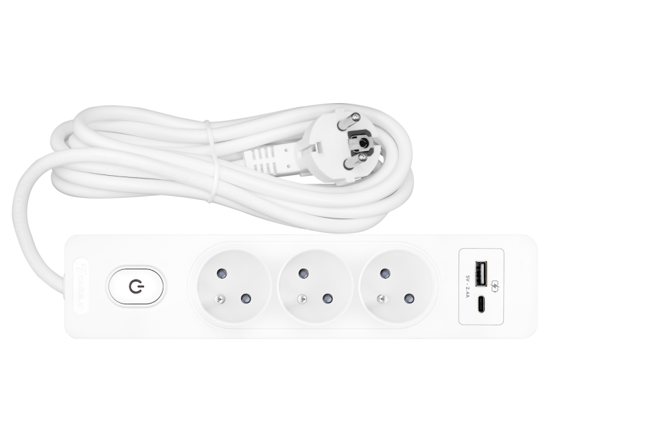 Üçlü Anahtarlı USB Şarjlı (12W) UPS Topraklı Priz, 3m, ÇK, Beyaz