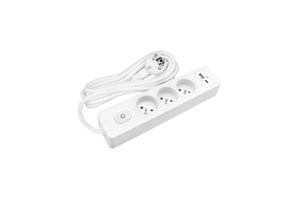 Üçlü Anahtarlı USB Şarjlı (12W) UPS Topraklı Priz, 3m, ÇK, Beyaz