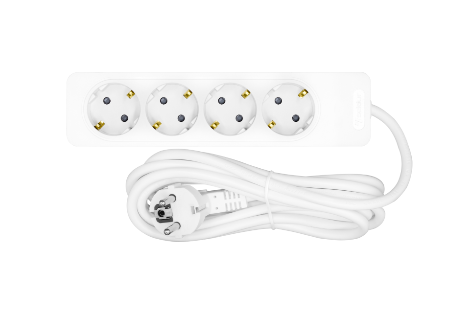 Dörtlü Topraklı Priz, 1m, ÇK, Beyaz
