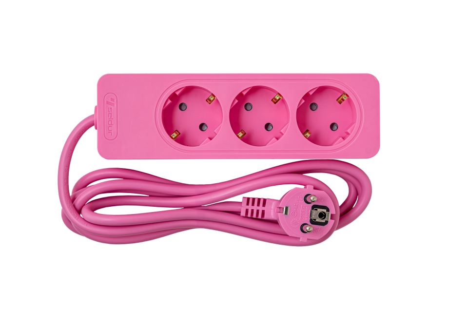 Üçlü Topraklı Priz, 2m, ÇK - PEMBE