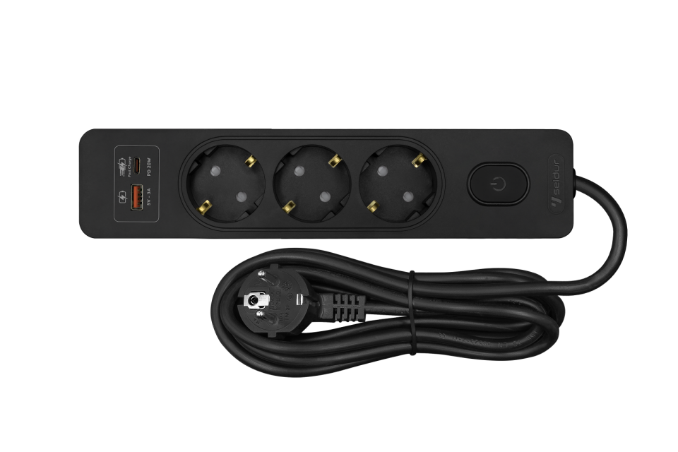 Üçlü Anahtarlı USB Hızlı Şarjlı (20W) Topraklı Priz, 2m ÇK, Siyah