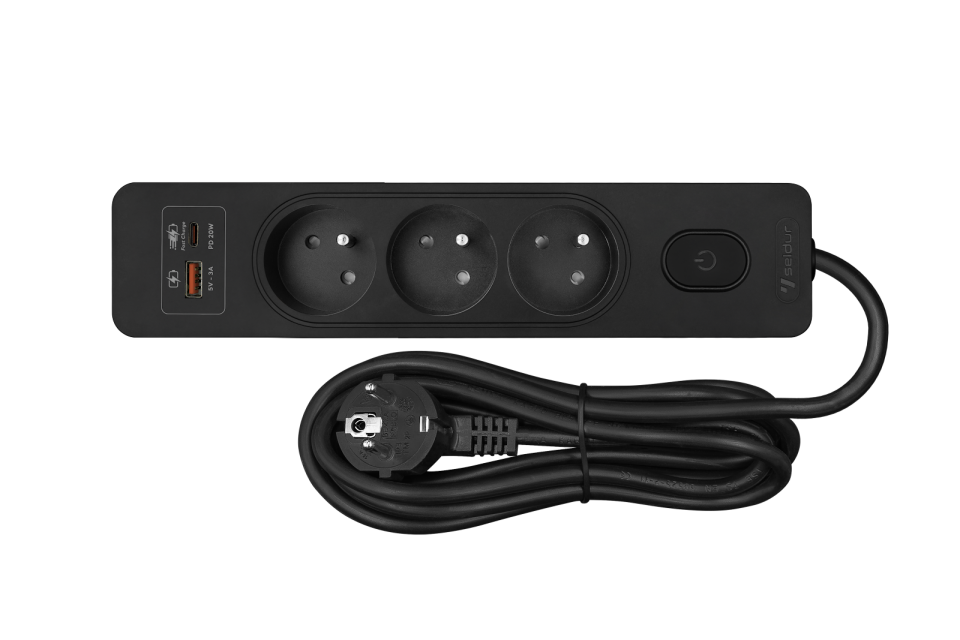 Üçlü Anahtarlı USB Hızlı Şarjlı (20W) UPS Topraklı Priz, 2m, ÇK, Siyah
