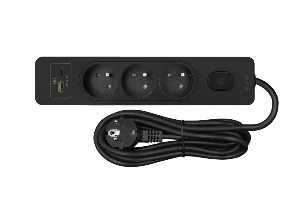 Üçlü Anahtarlı USB Şarjlı (12W) UPS Topraklı Priz, 3m, ÇK, Siyah