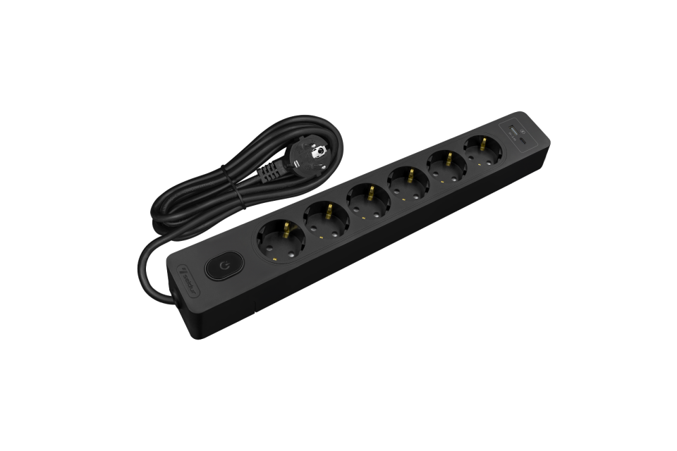 Altılı Anahtarlı USB Şarjlı (12W) Topraklı Priz, 5m, ÇK, Siyah
