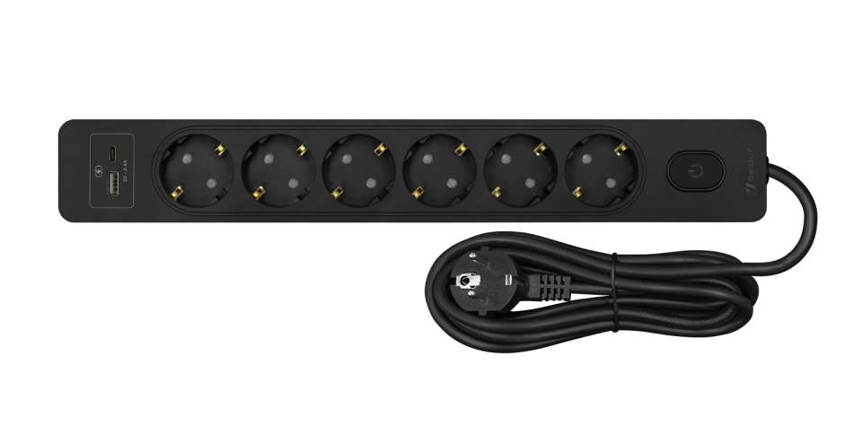 Altılı Anahtarlı USB Şarjlı (12W) Topraklı Priz, 5m, ÇK, Siyah